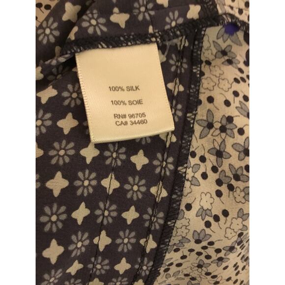 Rebecca Taylor blue White floral silk BoHo 3/4 sleeve Blouse/Top sz 4 - Picture 3 of 7